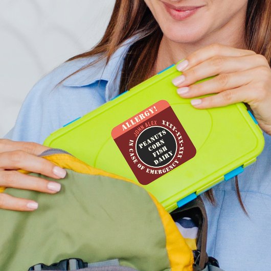 Custom Red Allergary Alert Restaurant Emergency Quadratischer Aufkleber