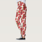 Custom Red and Black Oriental Poppies on White Leggings (Links)