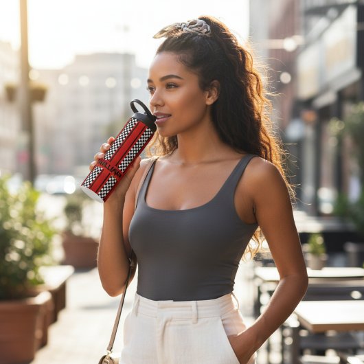 Custom Red and Black Race Sport Strip Thermosbecher