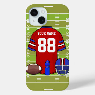 Custom Red and Blue Football Jersey auf Field iPhone 15 Hülle
