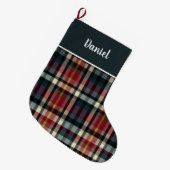 Custom Red and Blue Plaid Gingham Pattern Großer Weihnachtsstrumpf (Vorderansicht (hängend))