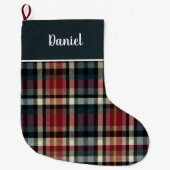 Custom Red and Blue Plaid Gingham Pattern  Großer Weihnachtsstrumpf (Vorderseite)