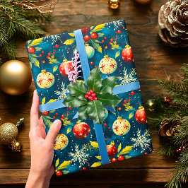 Custom Red and Gold Baubles Weihnachten Geschenkpapier