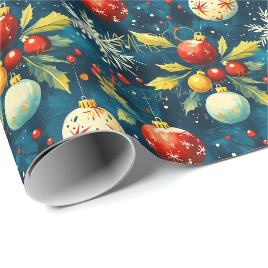 Custom Red and Gold Baubles Weihnachten Geschenkpapier (Rolleneckpunkt)