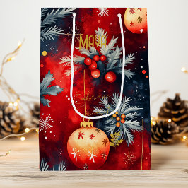 Custom Red and Gold Christmas Bauble Bag Geschenktüte Für Weinflaschen