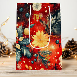 Custom Red and Gold Festivals Floral Geschenktasch Geschenktüte Für Weinflaschen