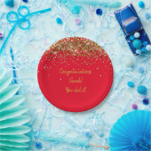 Custom Red and Gold Graduation Party Glitzer Ihr Pappteller (Party)