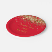 Custom Red and Gold Graduation Party Glitzer Ihr Pappteller (Schrägansicht)