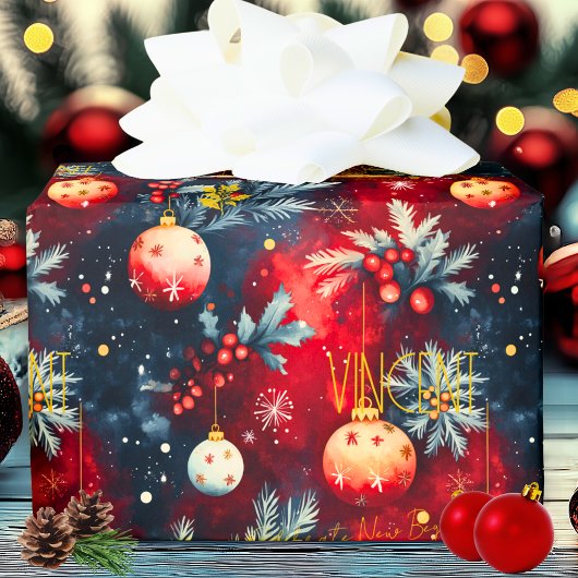 Custom Red and Gold Weihnachtsschmuck Wrap Geschenkpapier