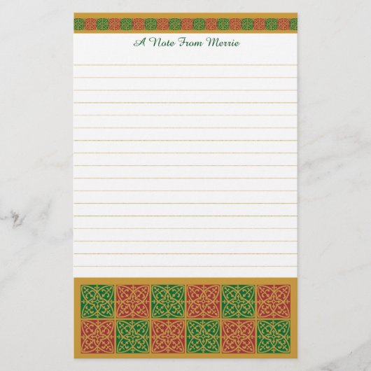 Custom Red and Green Holiday Stationery Linden Briefpapier (Vorderseite)