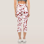 Custom Red and White Note Pattern Capri Leggings (Rückseite)