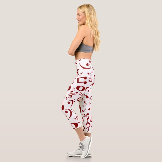 Custom Red and White Note Pattern Capri Leggings (Links)