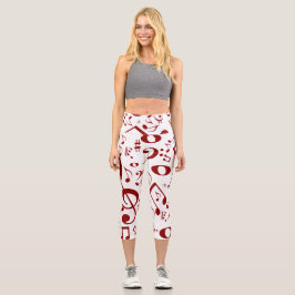 Custom Red and White Note Pattern Capri Leggings