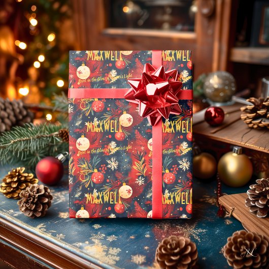 Custom Red and White Ornaments Weihnachten Geschenkpapier