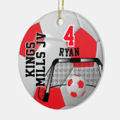 Custom Red and White Personalize Soccer Ball Keramik Ornament (Links)