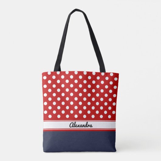 Custom Red and White Polka Dots mit Marine Base Tasche (Rückseite)