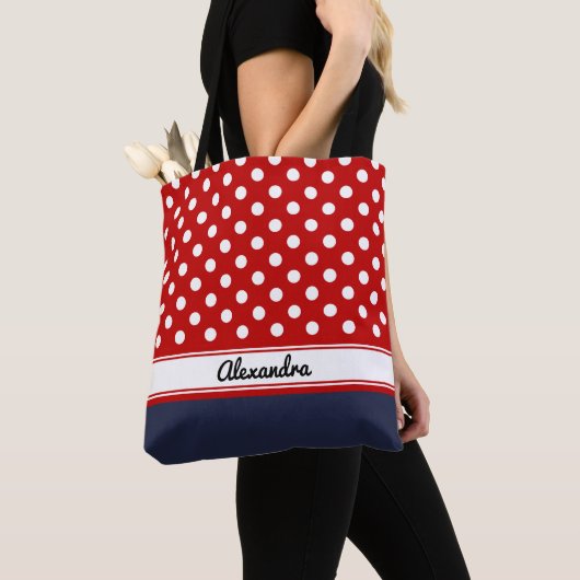 Custom Red and White Polka Dots mit Marine Base Tasche (Von Nahem)