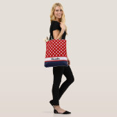 Custom Red and White Polka Dots mit Marine Base Tasche (Am Model)