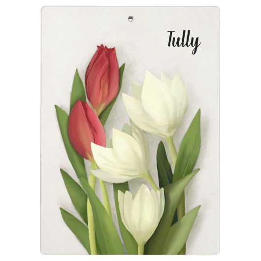Custom Red and White Tulips Floral Klemmbrett (Rückseite)