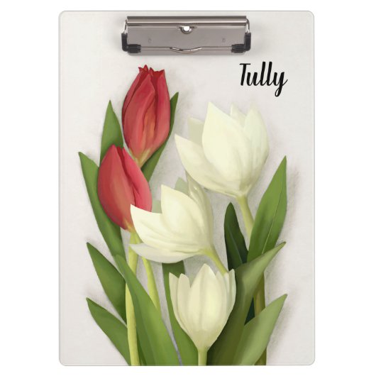 Custom Red and White Tulips Floral Klemmbrett (Vorderseite)