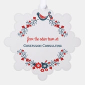 Custom Red Aquamarin Blue Bird & Floral Folk Art W Ornament Karte (Rückseite)