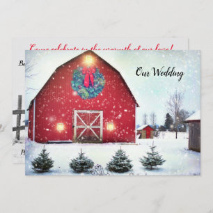 Custom Red Barn Winter Wedding Einladung