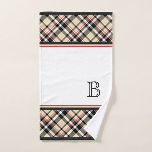 Custom Red Beige Schwarz-weiß Tartan Kariertes Mus Badhandtuch Set (Handtuch)