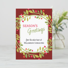 Custom Red Berries Green Holly Botanical Foliage Feiertagskarte