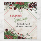 Custom Red Berries Green Holly Botanical Foliage Weinetikett (Einzelnes Label)