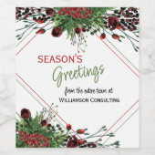 Custom Red Berries Green Holly Botanical Foliage Weinetikett (Einzelnes Label)