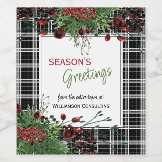 Custom Red Berries Green Holly Botanical Foliage Weinetikett (Einzelnes Label)