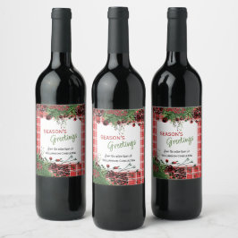 Custom Red Berries Green Holly Botanical Foliage Weinetikett