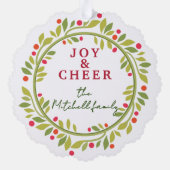 Custom Red Berries Green Leaves Wreath Ornament Karte (Rückseite)