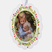 Custom Red Berries Green Leaves Wreath Ornament Karte (Links)