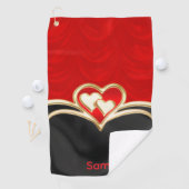Custom Red Black and Gold Stylish Monogram Name Golfhandtuch (Insitu)