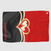 Custom Red Black and Gold Stylish Monogram Name Golfhandtuch (Horizontal)