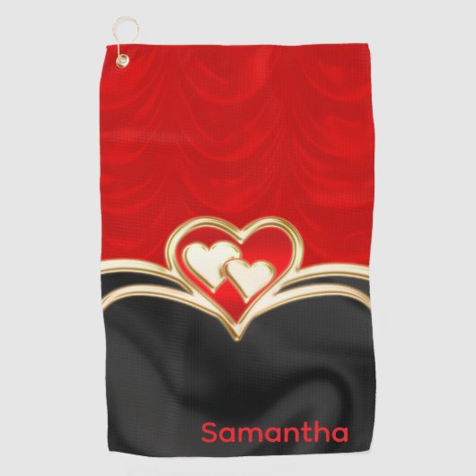 Custom Red Black and Gold Stylish Monogram Name Golfhandtuch (Vorderseite)