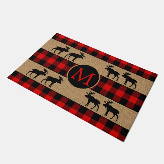 Custom Red Black Buffalo Karo Kariertes Muster Fußmatte (Schrägansicht)