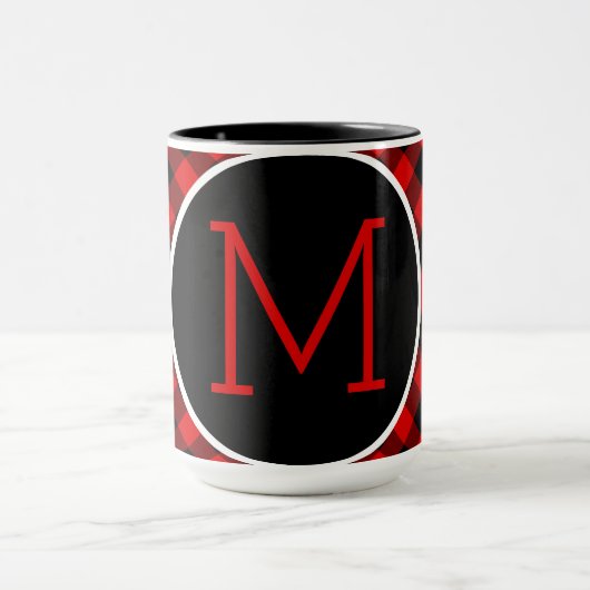 Custom Red Black Buffalo Karo Kariertes Muster Tasse (Zentrum)