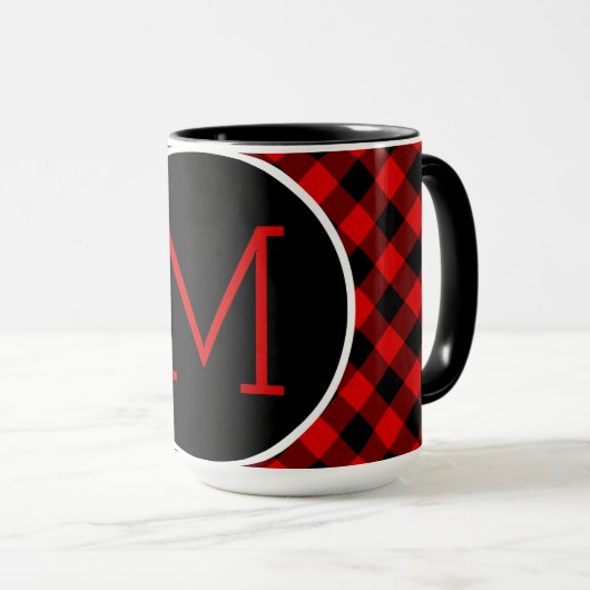 Custom Red Black Buffalo Karo Kariertes Muster Tasse (VorderseiteRechts)