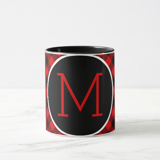 Custom Red Black Buffalo Karo Kariertes Muster Tasse (Zentrum)