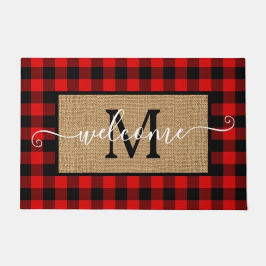 Custom Red Black Buffalo Karo Tartan Muster Fußmatte (Vorderseite)