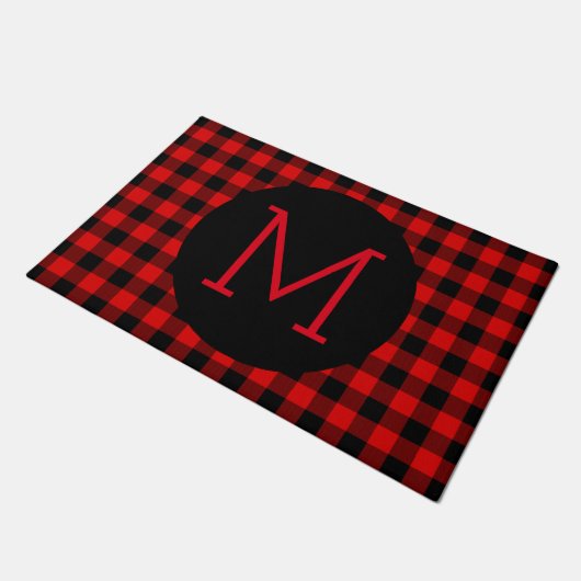 Custom Red Black Buffalo Karo Tartan Muster Fußmatte (Schrägansicht)