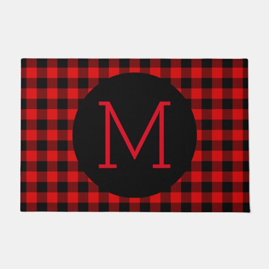 Custom Red Black Buffalo Karo Tartan Muster Fußmatte (Vorderseite)