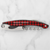 Custom Red Black Buffalo Lumberjack Kariert Kellnermesser (Vorderseite)