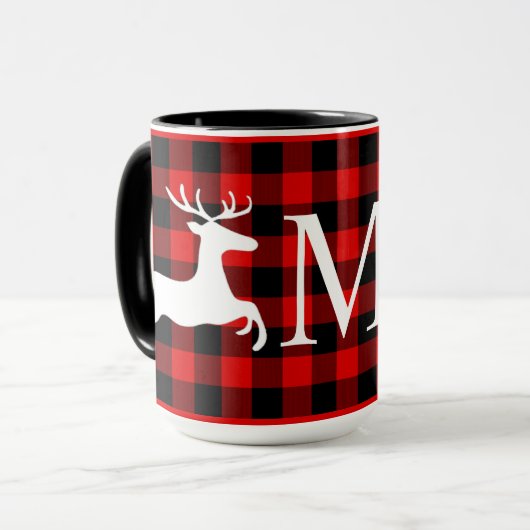 Custom Red Black Buffalo Lumberjack Karo Kariert Tasse (Vorderseite Links)