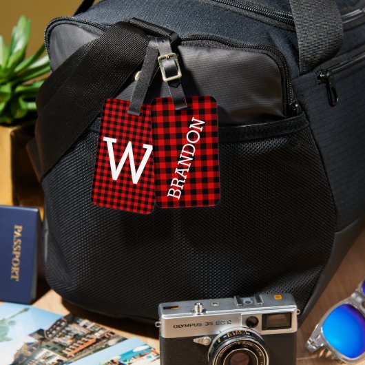 Custom Red Black Buffalo Lumberjack Muster Gepäckanhänger (Vorderseite & Rückseite)