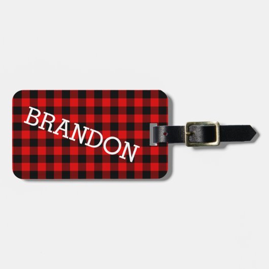Custom Red Black Buffalo Lumberjack Muster Gepäckanhänger (Vorderseite horizontal)