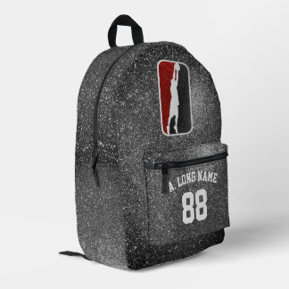 Custom Red & Black Glitter Basketball Player Bedruckter Rucksack