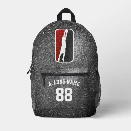 Custom Red & Black Glitter Basketball Player Bedruckter Rucksack (Vorderseite)